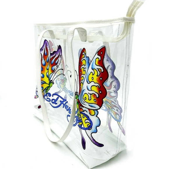 NWT Ed Hardy Butterfly Graphic Clear PVC Tote Bag Y2K 90s Edgy Streetwear - Picture 7 of 10